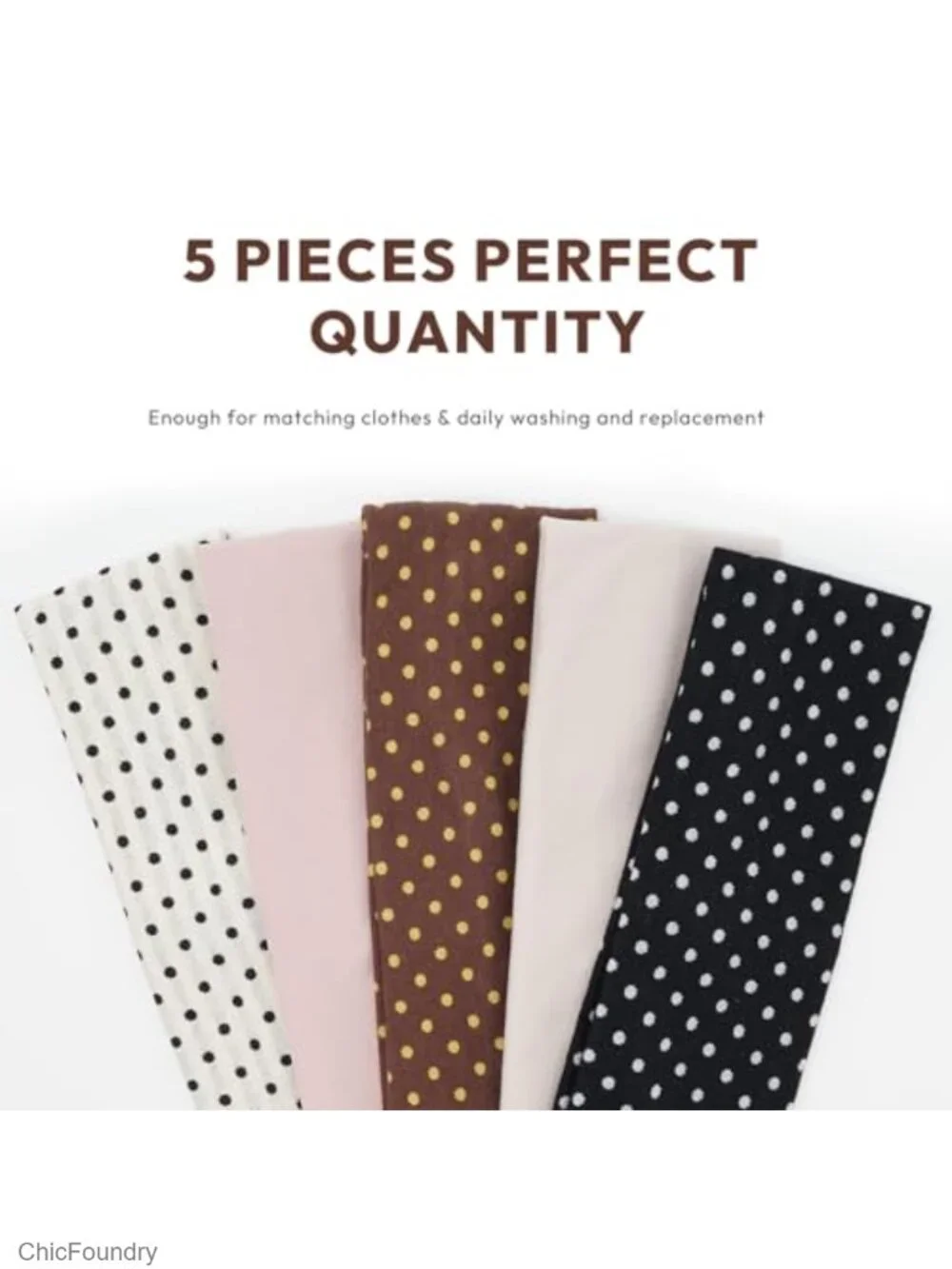 5-Pack Polka Dot Hair Headbands Women Stretchy Soft Cotton Blend
